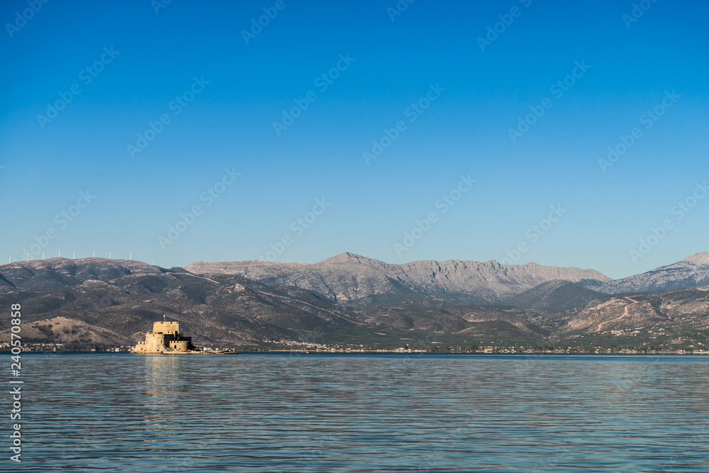 Bourtzi fortress in Nafplio Peloponnese Greece.