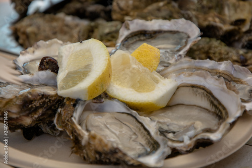 Ostras crudas y frescas, exquisito marisco, un manjar para el paladar