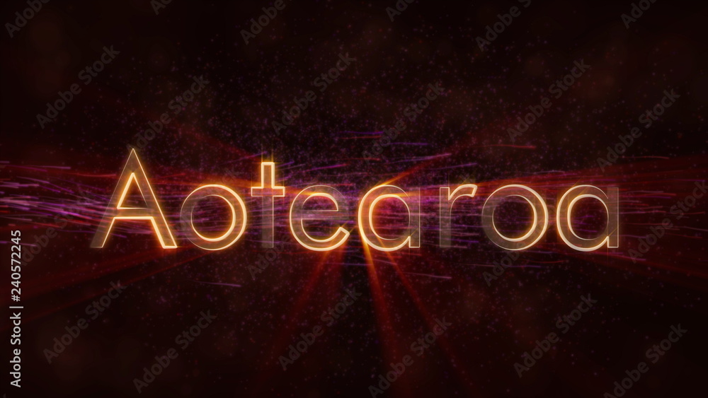New Zealand in local language Aotearoa - Shiny country name text New Zealand in local language Aotearoa - Shiny country name text