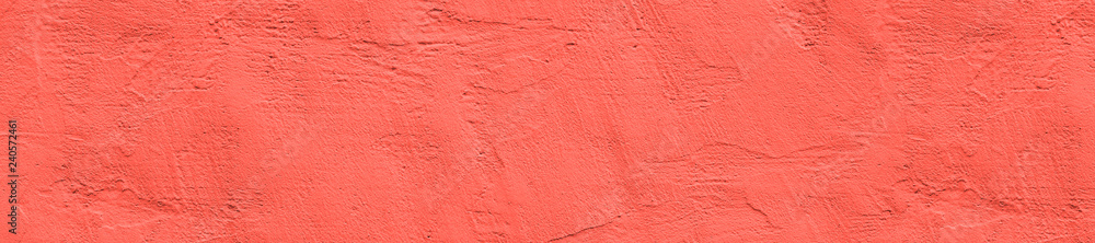panorama color living coral  concrete wall  texture with plaster - obrazy, fototapety, plakaty 