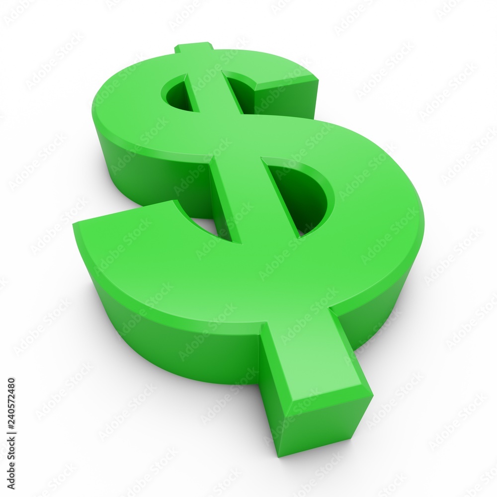 Obraz premium 3D Rendering green Dollar Sign isolated on white background