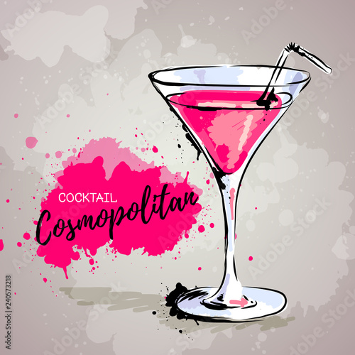 Hand drawn illustration of cocktail cosmopolitan.