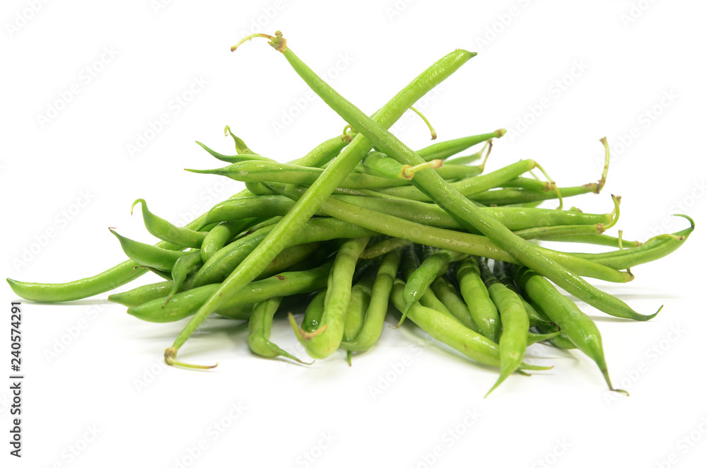 Pile of raw green baby fine beans Pile of raw green baby fine beans