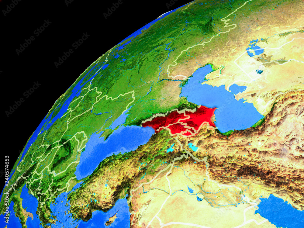 Caucasus region from space. Planet Earth with country borders and extremely high detail of planet surface.