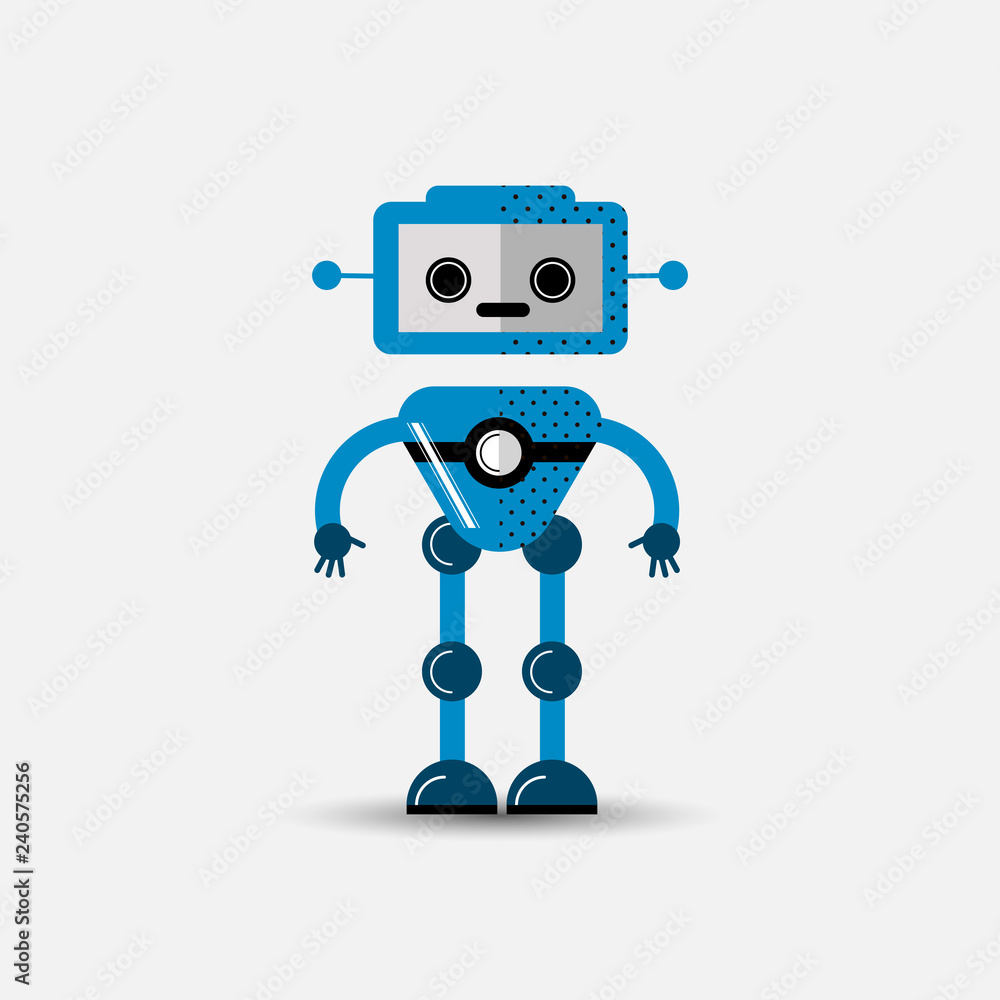 Fototapeta premium Funny vector robot icon in flat style isolated on grey background. Cute flat Vector illustration of Chatbot icon, vintage friendly AI robot. Customer support service chat bot. Cute cartoon robot icon