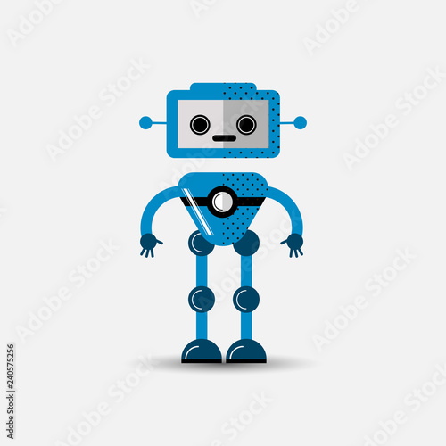 Funny vector robot icon in flat style isolated on grey background. Cute flat Vector illustration of Chatbot icon, vintage friendly AI robot. Customer support service chat bot. Cute cartoon robot icon