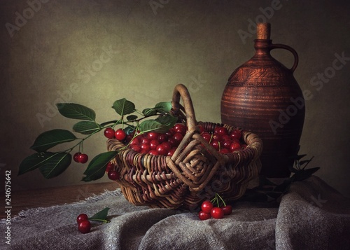 Still life with ripe cherry photo