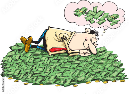 A man sleeps on the money