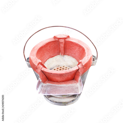 Top view traditional thai style charcoal brazier stove  isolated on white background with clipping path photo