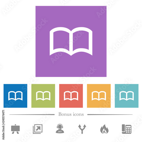 Open book flat white icons in square backgrounds photo