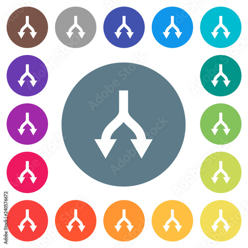 Split arrows down flat white icons on round color backgrounds