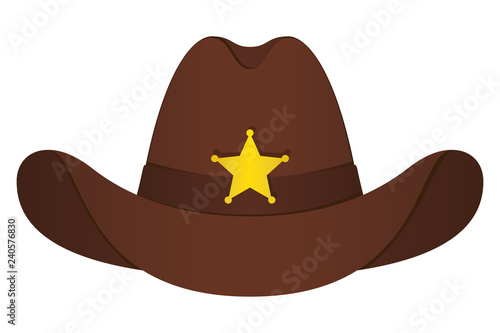 Brown Sheriff Hat Icon. Vector Isolated Object. Front View. Symbol of Wild West