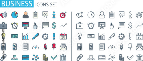 thin line business set icons. Management business vector web symbols outline style