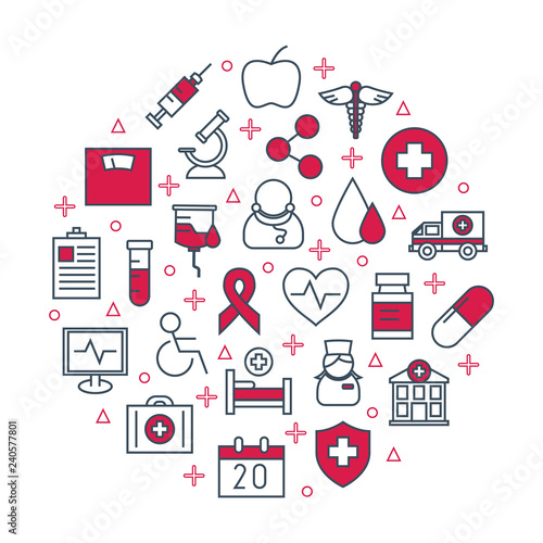 healthcare poster. Medical concept icons set. Thin line web symbols outline flat style for mobile app