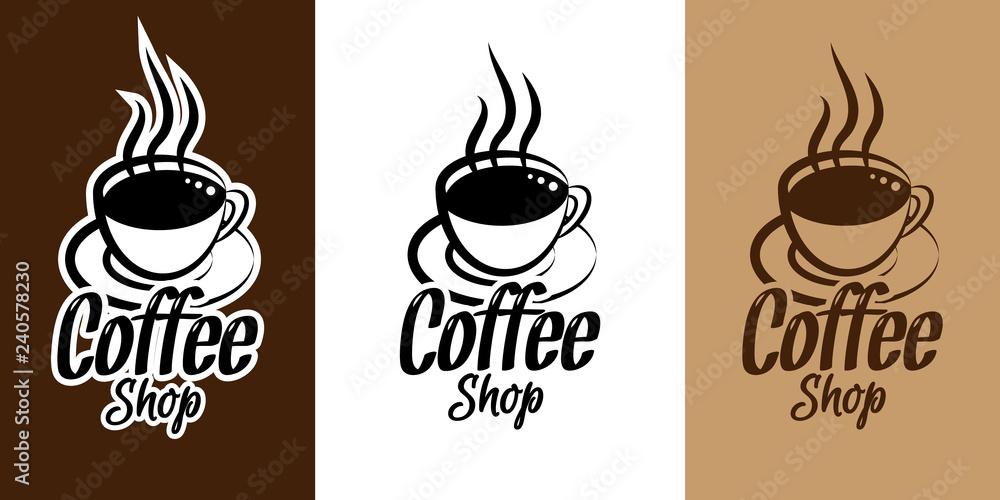 Coffee poster logo shop with coffee cup. Cafe Business Badge or Label design Coffee poster logo shop with coffee cup. Cafe Business Badge or Label design
