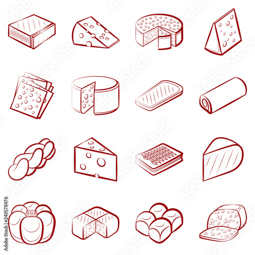 Bakery products and Cheeses set. Background for printing, design, web. Usable as icons. Seamless. Color.