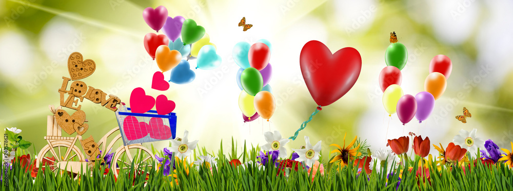 custom made wallpaper toronto digitalImage of a stylized wooden man, a bicycle and balloons in the garden.
Symbolizes celebration and love.