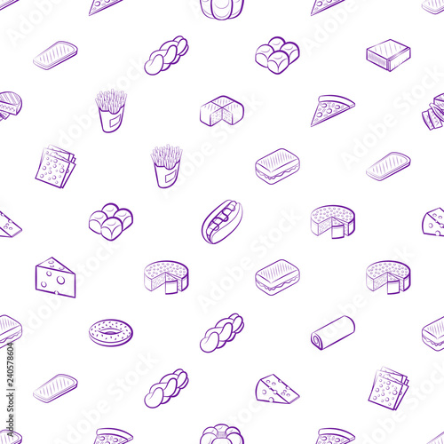American food, Bakery products and Cheeses set. Background for printing, design, web. Usable as icons. Seamless. Color.