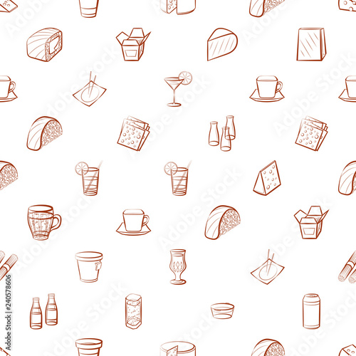 Cheeses, Drinks and Japanese food set. Background for printing, design, web. Usable as icons. Seamless. Color.