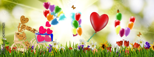 Wallpaper Mural Image of a stylized wooden man, a bicycle and balloons in the garden.
Symbolizes celebration and love. Torontodigital.ca