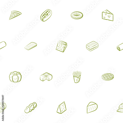 American food, Bakery products and Cheeses set. Background for printing, design, web. Usable as icons. Seamless. Color.