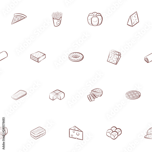 American food, Bakery products and Cheeses set. Background for printing, design, web. Usable as icons. Seamless. Color.