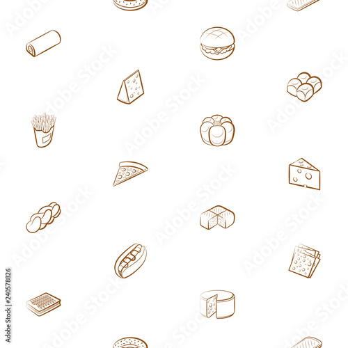 American food, Bakery products and Cheeses set. Background for printing, design, web. Usable as icons. Seamless. Color.