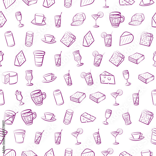 Cheeses and Drinks set. Background for printing, design, web. Usable as icons. Seamless. Color.