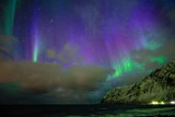 Aurora borealis northern lights. Lofoten islands, Norway