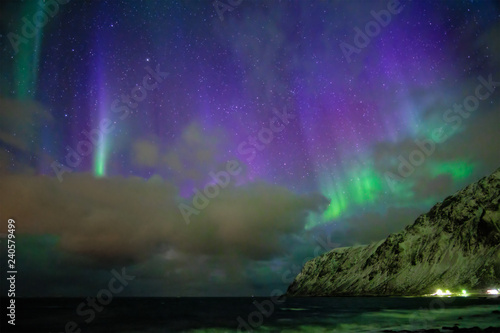 Aurora borealis northern lights. Lofoten islands  Norway