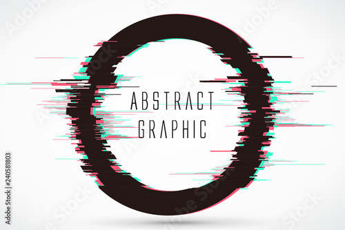 Circular abstract graphics, video showing damaged style, vector design.