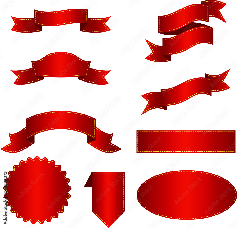 Set of red gradient ribbon for decoration of greeting cards Set of red gradient ribbon for decoration of greeting cards