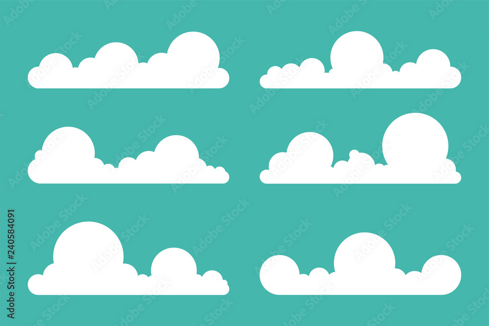Cloud icon set, silhouettes of white clouds. Cartoon vector illustration. Cloud icon set, silhouettes of white clouds. Cartoon vector illustration.