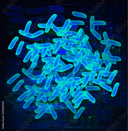Background blue lactobacillus, bifidobacteria, probiotic, prebiotic. Infographics. Vector illustration on isolated background.