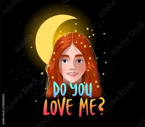 Pretty sweet young woman asking if you love her. Vector illustration