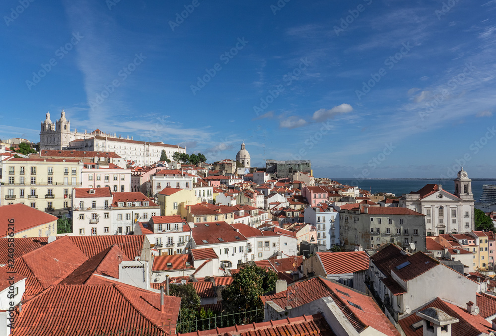 Lisbon - Portugal. Aerial view of the historic Alfama district from the lookout point