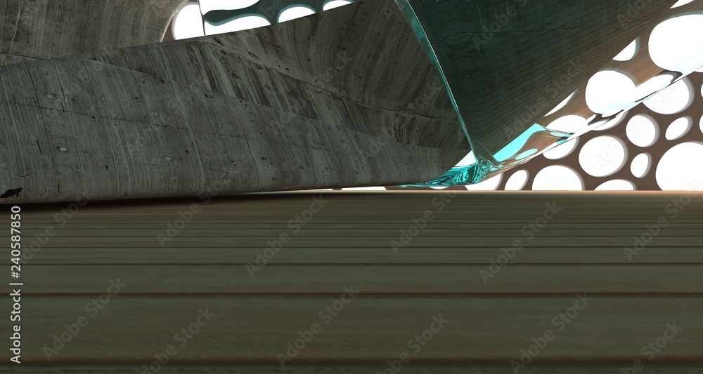 Fototapeta premium Empty dark abstract concrete and wood smooth interior. Architectural background. 3D illustration and rendering