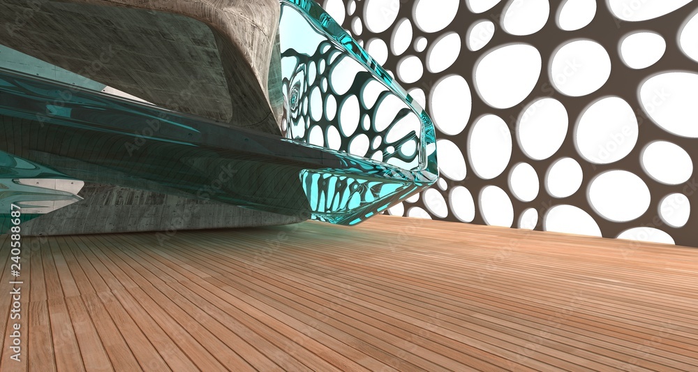 Obraz premium Empty dark abstract concrete and wood smooth interior. Architectural background. 3D illustration and rendering