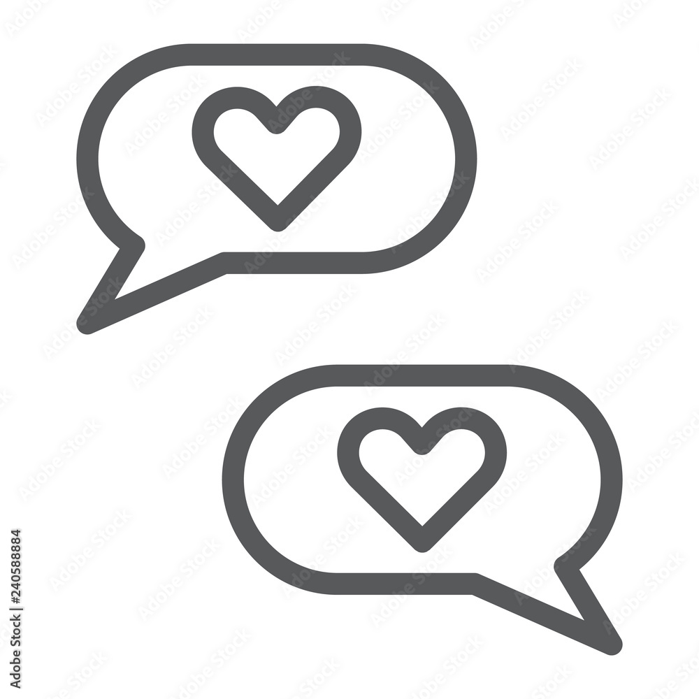 Love chat line icon, romantic and dialog, speech bubble sign, vector graphics, a linear pattern on a white background. Love chat line icon, romantic and dialog, speech bubble sign, vector graphics, a linear pattern on a white background.