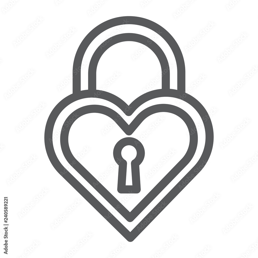 Heart shaped lock line icon, love and locker, padlock sign, vector graphics, a linear pattern on a white background. Heart shaped lock line icon, love and locker, padlock sign, vector graphics, a linear pattern on a white background.