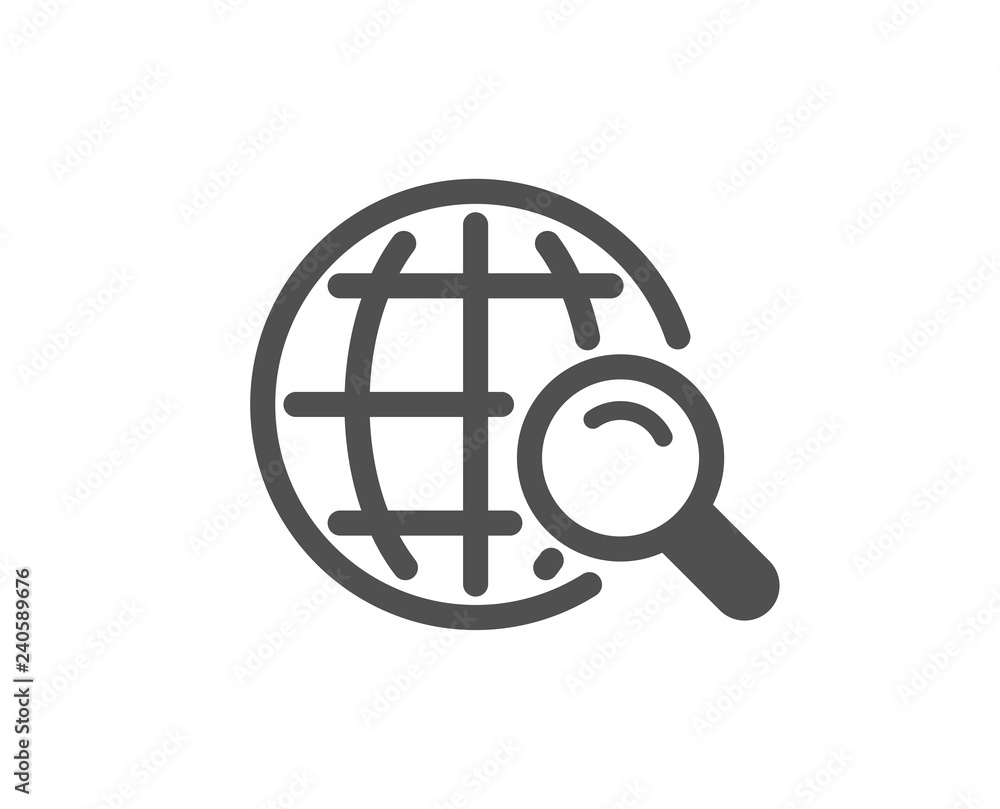 Global Search icon. World or Globe sign. Website search engine symbol. Quality design element. Classic style icon. Vector Global Search icon. World or Globe sign. Website search engine symbol. Quality design element. Classic style icon. Vector