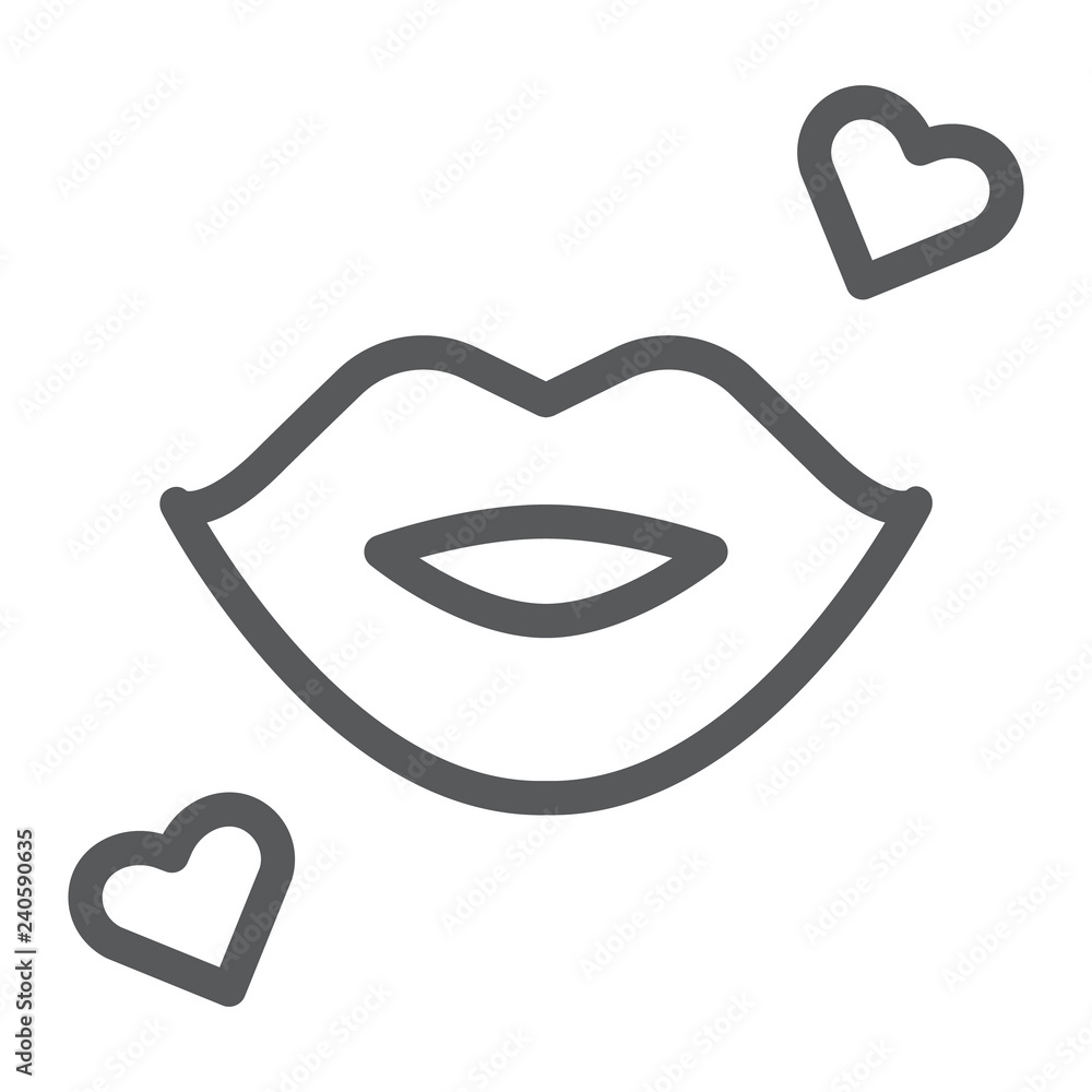 Kiss line icon, romance and love, lips sign, vector graphics, a linear pattern on a white background. Kiss line icon, romance and love, lips sign, vector graphics, a linear pattern on a white background.