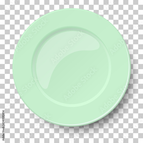 Empty classic light green plate isolated on transparent background. View from above. Vector illustration.