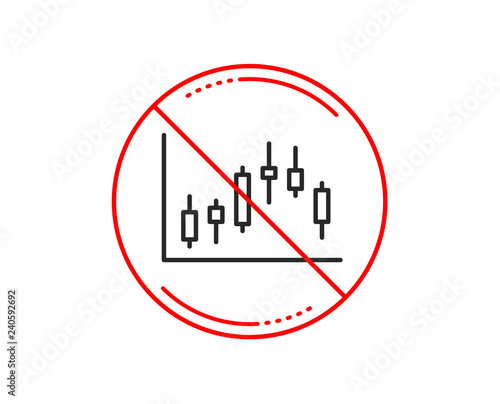 No or stop sign. Candlestick chart line icon. Financial graph sign. Stock exchange symbol. Business investment. Caution prohibited ban stop symbol. No  icon design.  Vector