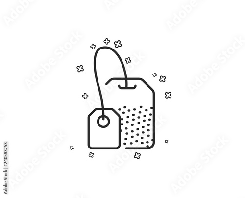 Tea bag line icon. Brew hot drink sign. Breakfast beverage symbol. Geometric shapes. Random cross elements. Linear Tea bag icon design. Vector