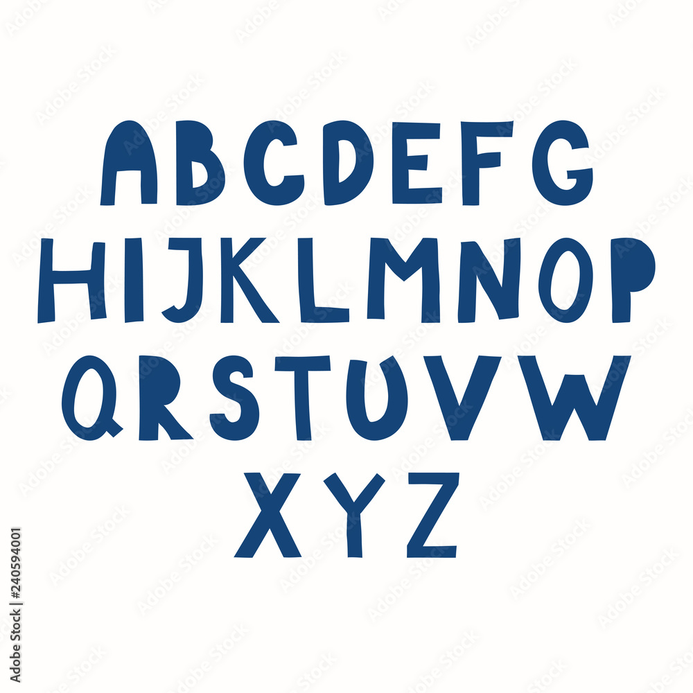Hand drawn Latin alphabet in paper cut style. Make your own lettering. Isolated letters, blue on white background. Vector illustration. Design concept for typographic poster. Hand drawn Latin alphabet in paper cut style. Make your own lettering. Isolated letters, blue on white background. Vector illustration. Design concept for typographic poster.