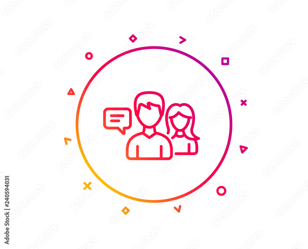 People talking line icon. Conversation sign. Communication speech bubbles symbol. Gradient pattern line button. People talking icon design. Geometric shapes. Vector People talking line icon. Conversation sign. Communication speech bubbles symbol. Gradient pattern line button. People talking icon design. Geometric shapes. Vector