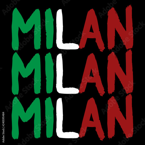 Lettering Milan. Brush calligraphy with the word Milan. Handwritten phrase Milan. Italian flag inscription Milan.