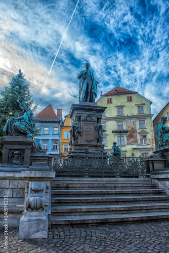 Archduke Johann Fountain, allegorical representation of the river Sann, Hauptplatz square, Graz, Styria, photo