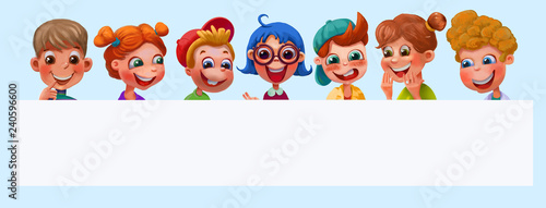 Wallpaper Mural Group of happy children waving at the camera. Childhood, school, people, children's panorama, concept, brochure. Funny cartoon character. Torontodigital.ca